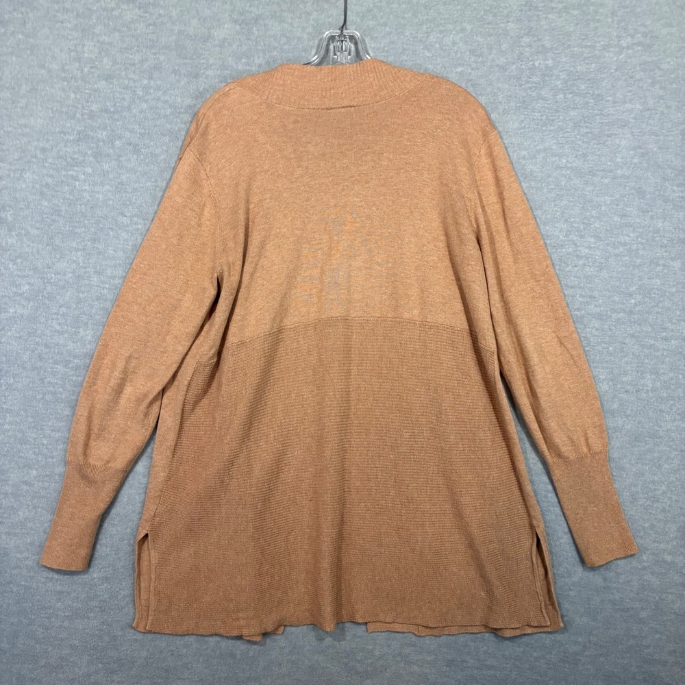 Worthington Womens XL Open Front Cardigan Sweater Tan Heather Ribbed Trim Slits - Picture 2 of 6